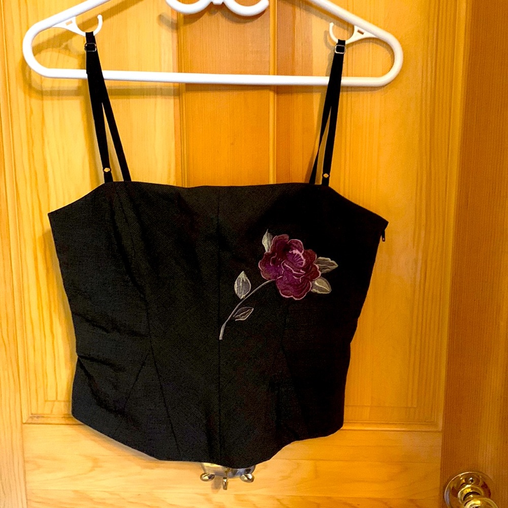 Holt Renfrew Black Corset Top | Floral Embroidered | Y2K Bustier Camisole